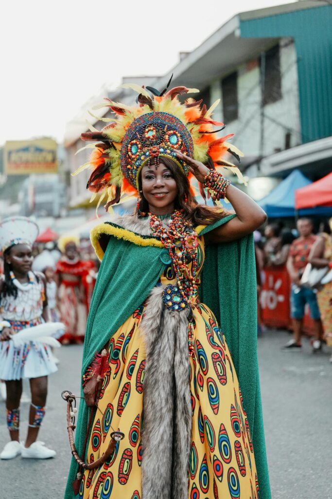 Vibrant carnival celebration in Limón, Costa Rica with colorful traditional costumes and festive atmosphere.